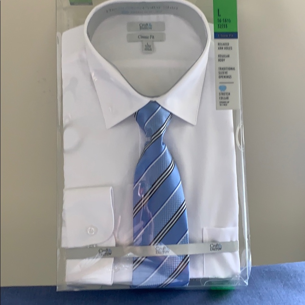 Men’s white dress shirt and tie
